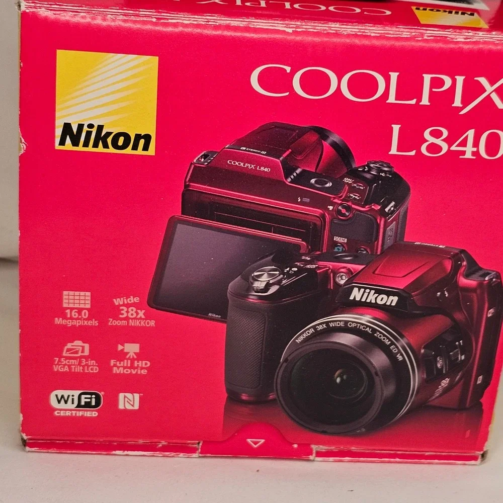Nikon Coolpix L840 Digital Camera 16MP 38x Zoom Cranberry WiFi NFC Full HD Boxed